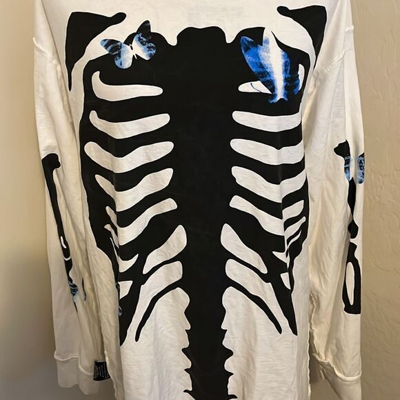 Blvck Scvle White Skeleton Graphic Reversible Design Casual Pullover Long Sleeve - Picture 4 of 12
